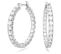 Swarovski Matrix hoop earrings, Round cut, White, Rhodium plated
