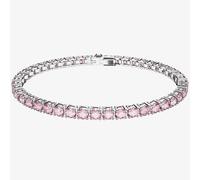 SWAROVSKI Matrix Tennis Bracelet, Round Cut, Small, Pink, Rhodium Finish, Medium, Crystal Brass, No Gemstone