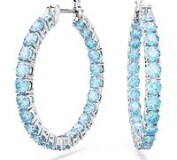 Swarovski Matrix Rhodium Plated Round Blue Crystal Hoop Earrings - Silver