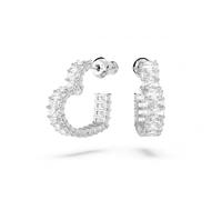 Swarovski Matrix hoop earrings, Heart, Small, White, Rhodium plated