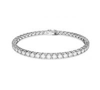 Swarovski Matrix Rhodium Plated White Round Cut Bracelet - Size M - Crystal / Rhodium Plated