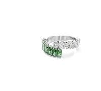 Matrix ring, Mixed cuts, Green, Rhodium plated