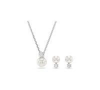 Swarovski Matrix Necklace and Earring Set, Crystal Pearls and Clear Round-Cut Stones in a Rhodium-Finished Setting, Part of the Matrix Collection