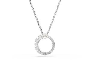 Swarovski Matrix Silver Tone 15+3" Crystal Pearl & Zirconia Open Circle Pendant