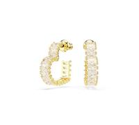 Swarovski Matrix hoop earrings, Baguette cut, Heart, Small, White, Gold-tone plated