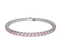 SWAROVSKI Matrix Tennis Bracelet, Round Cut, Small, Pink, Rhodium Finish, Medium, Crystal Brass, No Gemstone