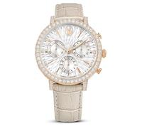 Swarovski Matrix Tennis Chrono Watch, Swiss Made, Leather Strap, Beige, Rose Gold-Tone Finish