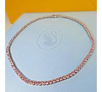 SWAROVSKI Matrix Tennis Necklace Pink Round Cut Crystals Rhodium Plated 5681800