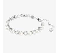 Swarovski Matrix Tennis Bracelet, Clear Round-Cut Crystals and Crystal Pearls in a Rhodium-Finished Setting, Part of the Matrix Collection