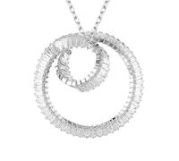 Swarovski Matrix Women's Necklace with Pendant | Zirconia White Baguette Cut | Rhodium-Plated | Swirl Length Band Design | Long Chain