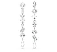 Mesmera drop earrings, Asymmetrical design, Mixed cuts, Long, White, Rhodium plated