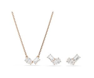 Swarovski Mesmera Jewellery Set, Pendant Necklace & Stud Earrings with Clear Mixed-Cut Crystals in a Rose Gold-Tone Finished Setting, Part of the Mesmera Collection
