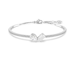 Swarovski Mesmera Moi et Toi Bangle Bracelet, Rectagular-Cut and Pear-Drop Cut Crystals with White Pavé Stones in a Rhodium Plated Setting, from the Mesmera Collection