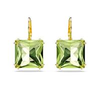 Swarovski Millenia drop earrings, Square cut, Green, Gold-tone plated