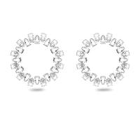 Swarovski Millenia hoop earrings, Circle, Pear cut, Large, White, Rhodium plated