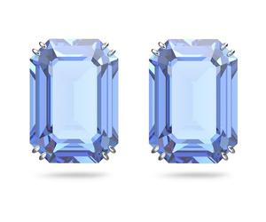 Swarovski Millenia Stud Earrings, Octagon Cut Blue Crystals, Rhodium Finish, Unisex, Crystal