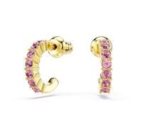 Mini Hoop hoop earrings, Round cut, Pink, Gold-tone plated
