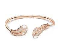 Swarovski Nice Feather Bangle Bracelet, White Crystals and Pink Crystal Pavé with Rose Gold-Tone Plating, from the Swarovski Nice Collection, Size M