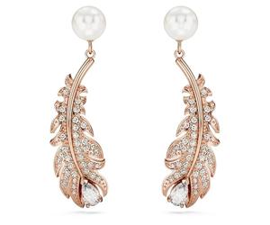 Swarovski Nice Feather Earrings, Pink and Pearl Crystals in a Rose Gold-Tone Setting, from the Nice Collection