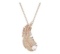 Swarovski Nice Feather Pendant Necklace, White Zirconia and Pink Crystals with Rose Gold-Tone Plating, from the Nice Collection