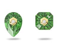 Swarovski Numina Stud Earrings, Asymmetrical Pear Drop and Imperial Cut Green Crystals, Gold-tone Plated from the Numina Collection