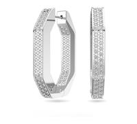 Swarovski Octagonal Hoop Earrings, Pair of Pavé, White Crystal, Rhodium Plated Hoops, from the Dextera Collection