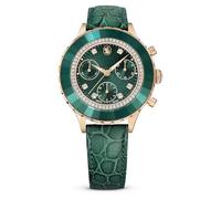 Swarovski Octea Chrono watch, Swiss Made, Leather strap, Green, Rose gold-tone finish
