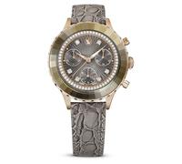 Swarovski Octea Chrono watch, Swiss Made, Leather strap, Grey, Rose gold-tone finish