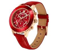 Swarovski Octea Lux Chrono Rose Gold Quartz Red Watch with Leather Strap, Crystals, Swiss Made Octea Lux Crystal Watch Collection, Red 5646975, Octea Lux Chrono - Green, Octea Lux Chrono, Red