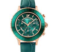 Swarovski Octea Lux Chrono Watch, Leather Strap, Green, Rose-Gold Tone PVD