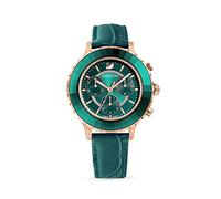 Swarovski Octea Lux Chrono Watch, Leather Strap, Green, Rose-Gold Tone PVD