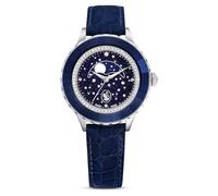Swarovski Octea Moon Watch, Swiss Made, Moon, Leather Strap, Blue, Blue Finish