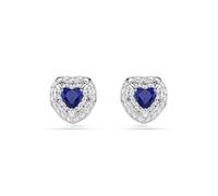 Swarovski One Stud Earrings, Heart Cut, Pav?, Heart, Blue, Rhodium Plated