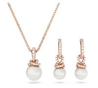 Swarovski Originally Hoop Earrings and Pendant Necklace Set, Crystal Pearl and White Crystal Pavé, Rose Gold-Tone Plated Setting, from the Originally Collection