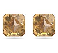 Swarovski Ortyx Gold Tone Plated Yellow Crystal Pyramid Cut Stud Earrings D - Silver