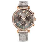 Swarovski Passage Chrono Watch, Leather Strap, Grey, Rose Gold-Tone Finish