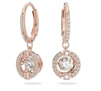 Swarovski Sparkling Dance earrings, Round, White, Rose gold-tone plated