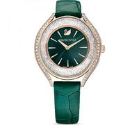 Crystalline aura watch, Swiss Made, Leather strap, Green, Rose gold-tone finish