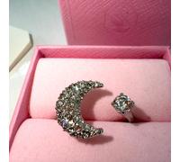 Swarovski Luna Open Ring with White Crystals and Moon Motif in a Rhodium Plated Setting, from the Swarovski Luna Collection, Size 58