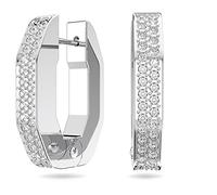 Swarovski Small Octagonal Hoop Earrings, Pair of Pavé, White Crystal, Rhodium Plated Hoops, from the Dextera Collection