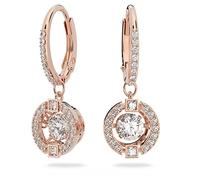 Swarovski Sparkling Dance earrings, Round, White, Rose gold-tone plated