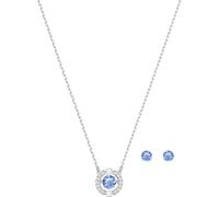 Swarovski Sparkling Dance Round Jewellery Set - Women's Necklace & Earring Pair with White & Blue Crystals, Rhodium-Plated