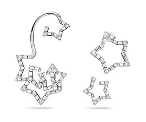 Swarovski Star Ear Cuff, Set of 3, White Round and Baguette Cut Crystals in a Rhodium Plated Setting, from the Stella Collection