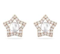 Stella stud earrings, Round cut, Star, White, Rose gold-tone plated