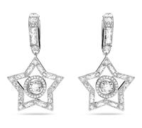 Swarovski Stella Rhodium Plated White Crystal Star Hoop Earrings D - Silver
