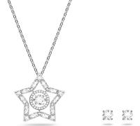 Swarovski Stella Rhodium Plated White Crystal Star Necklace Earring Set D - Silver
