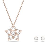 Swarovski Stella Rose Gold Tone Plated White Crystal Star Necklace Earring Set D - Silver