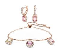 Swarovski Stilla Bracelet and Drop Earrings Set, Pink and Gold Crystals in Mixed Cuts with Crystal Pavé, Rose Gold-Tone Plated Setting, from the Swarovski Stilla Collection