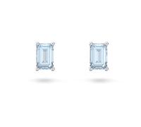 Swarovski Stilla stud earrings, Octagon cut, Blue, Rhodium plated