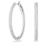 Swarovski Stone hoop earrings, White, Rhodium plated